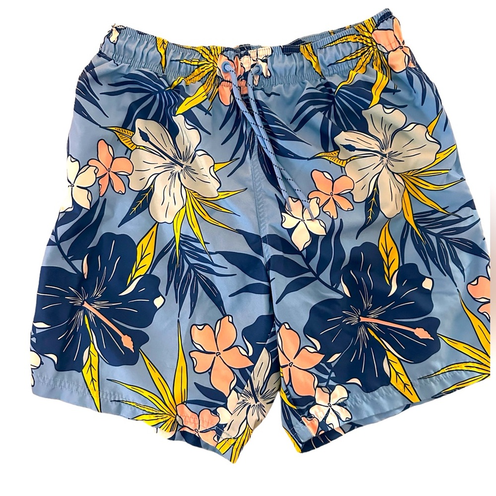 George Hawaiian Flower Blue Swim Trunks, size M (32-34)